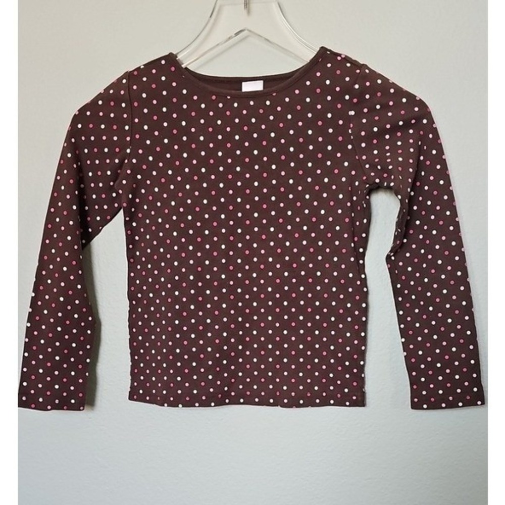 Gymboree Girls Brown Pink Polka Dot Long Sleeve Cotton Tee Shirt Size 8